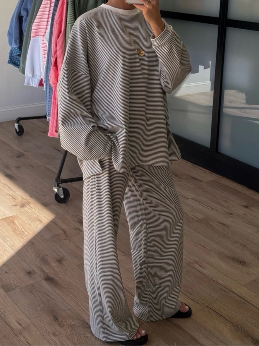 new Shop Talulah Striped “Just Lounging Around Set” - in Charcoal